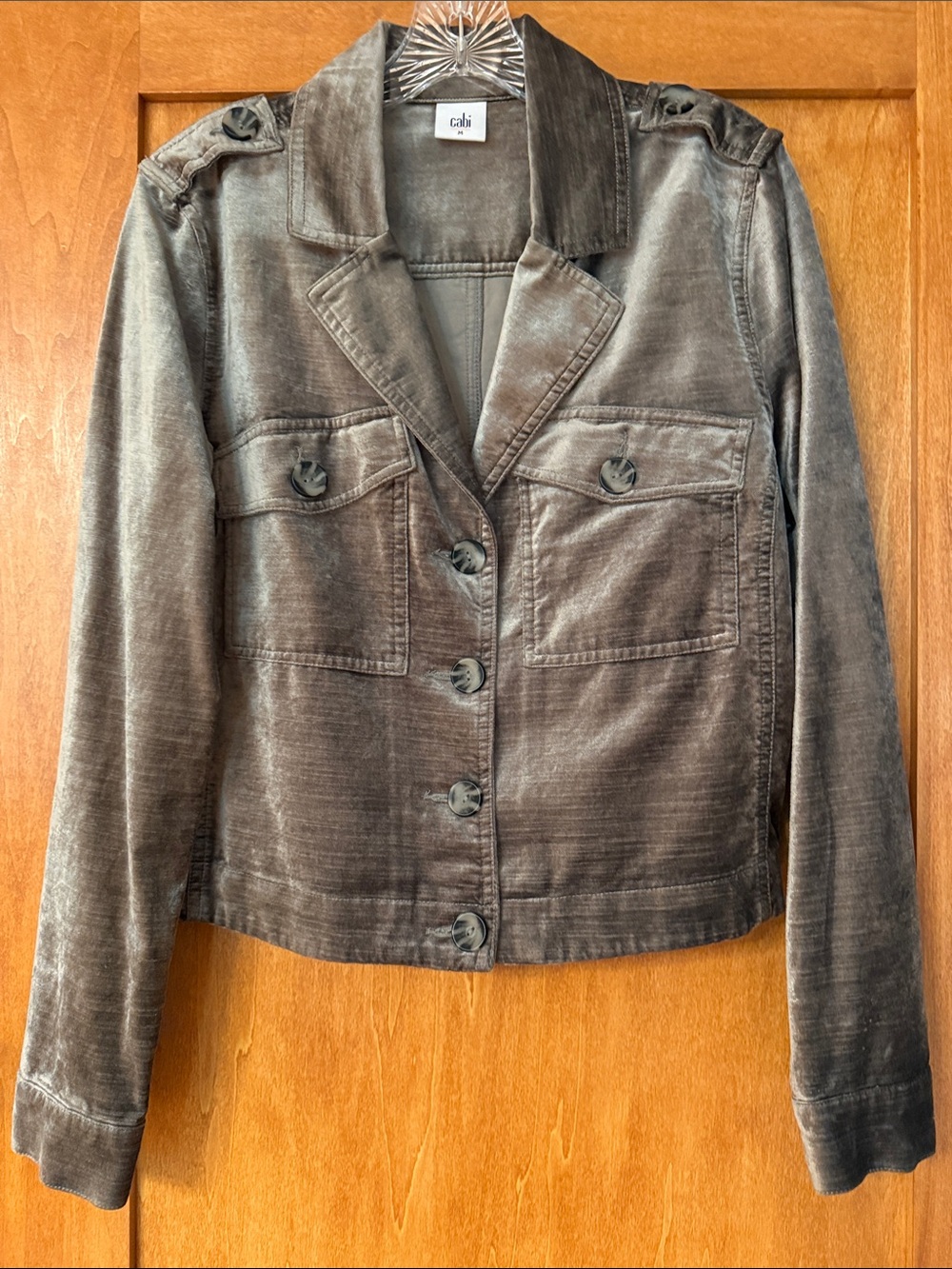 CAbi Velvet Utility Jacket in Silvery Gray